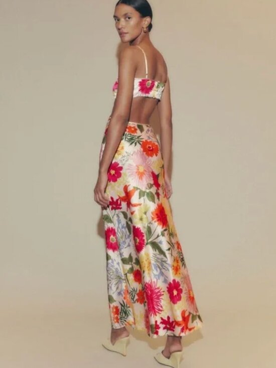 Reformation Poppies Silk Maxi Dress Fabrizia Floral Cutouts  Size 0 - Picture 3 of 3